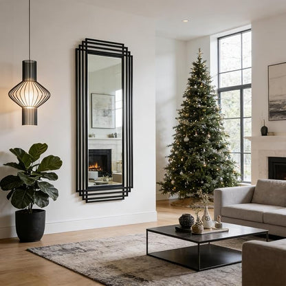Geometric Full Length Mirror, 67"x26" Large Rectangle Aesthetic Mirror with Metal Frame, Art Deco Wall Mirrors for Living Room Entryway Hallway Cloakroom, Horizontal or Vertical Hanging