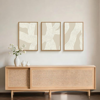 HPNIUB Large Abstract Beige Framed Canvas Prints Wall Art Set,Neutral Minimalist Lines Wall Decor,Modern Textured Artwork for Living Room, Bedroom,Dining Room, Office, Bathroom Decor-24 x36 x3