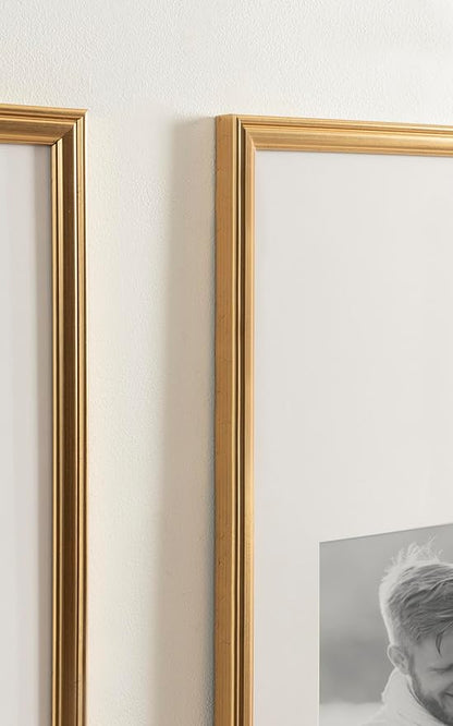 Kate and Laurel Adlynn Rectangular Panel Picture Frame Set of 2, 14 x 30 matted to 8 x 10, Gold, Modern Two-Piece Photo Frame Set for Gallery Wall Decor in Living Room Wall Display