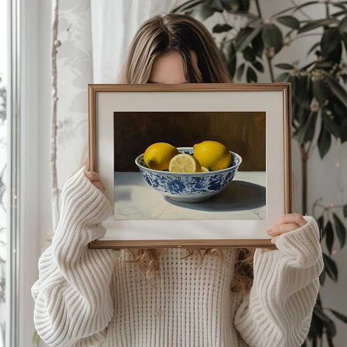 uniro Vintage Wall Art Prints, Vintage Lemons Bowl Still Life Canvas Art Prints Painting, Antique Fruit Wall Art Picture, Rustic Kitchen Art Farmhouse Cottagecore Wall Decor for Kitchen, Dining Desktop Decor - ( 8" x 10"-UNFRAMED)