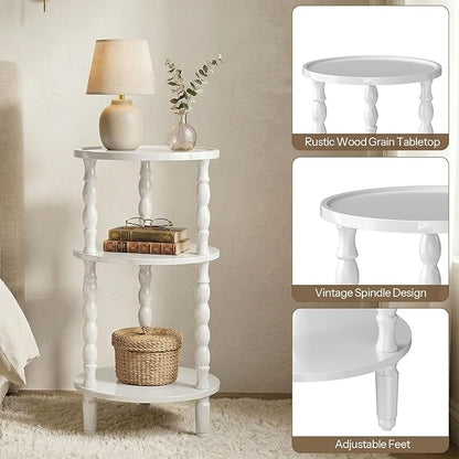 HOOBRO Round Side Table for Small Space, 3-Tier Small Round End Table with Rubberwood Leg, Accent Bedside Table, Circle Nightstand, Living Room, Bedroom, Sofa Couch, White WT218BZ01