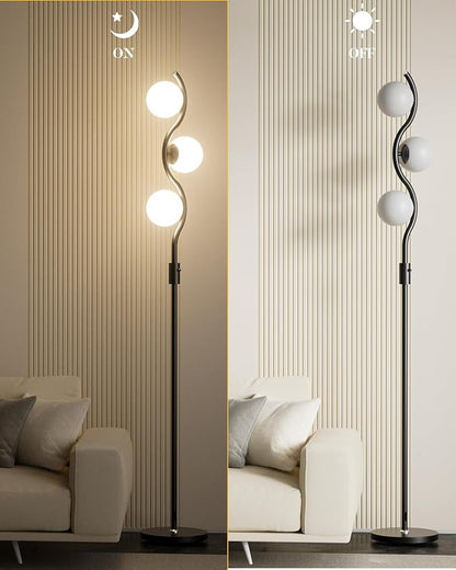 Lightdot 60IN Dimmable Black Floor Lamp Mid Century Standing Lamps with 3 Globe Soft Warm White 3000K Bulbs Included Modern Tall Lamp with 5Lbs Heavy Base for Living Room/Bedroom/Sofa Beside