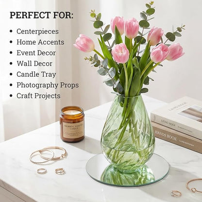 SUREAM Mirror Centerpieces for Tables, 12 Packs 8 Inch Circle Mirror, Centerpiece Base for Wedding Table Wall Party Decorations, 2mm Thick