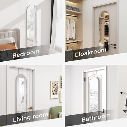 SCWF-GZ 47x14 Mirror Full Length Back Door Hanging or Wall Mounted Aluminum Metal Frame Arch Mirrors for Entryway Bedroom Bathroom Dressing Living Room 47 14 inch Silver
