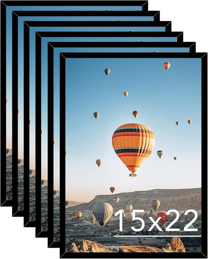 JCJMY 15x22 Picture Frame Set of 6 Black for Wall Hanging, Wall Mounting Horizontally or Vertically, 15 x 22 Wall Gallery Poster Photo Frame with Shatter Resistant Plexiglass, 6 Pack, Black