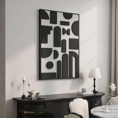 Framed 3D Black and White Abstract Wall Art, Modern Geometric Block Artwork for Walls, Minimalist Shape Pictures for Living Room Bedroom Dining Room Hallway Home Office Wall Decor, 24x36 In