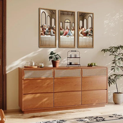 KAIRNE 3Pcs Jesus Last Supper Wall Art,Christian Wooden Wall Decor,Religious Faith Wood Hanging Decor,Bible Verse Artwork,Scripture Jesus Art for Living Room Dining Room Bedroom Decoration,Framed