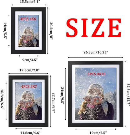 Giftgarden Multi Black Picture Frames with Mat for Multiple Sizes Photos, Four 4x6, Four 5x7, Two 8x10 for Gallery Photo Frame Collage Wall or Tabletop Display, Assortment Pack of 10
