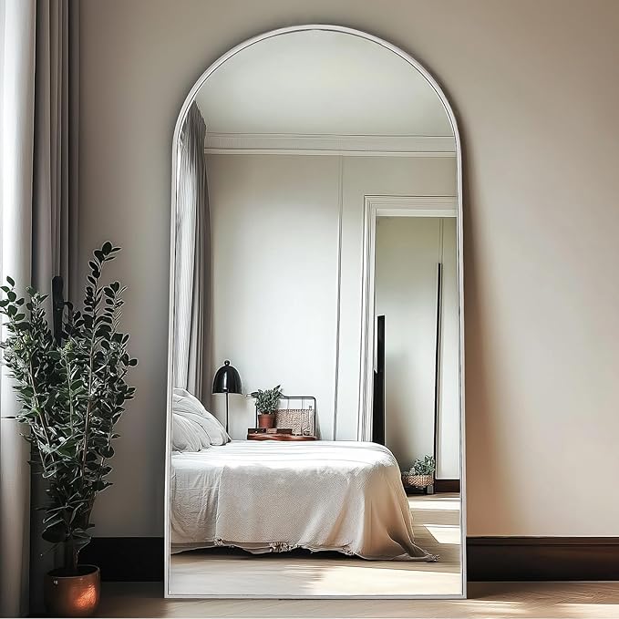 Full Length Mirror, 76''x34'' Full Floor Mirror with Stand, White Arched Wall Mirror with Aluminum Frame, Large Body Mirrors for Bedroom Living Room