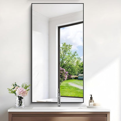 COFENY 48x24In Black Bathroom Mirror for Wall, Rectangle Mirrors with Metal Frame, Bathroom Rectangular Mirror Modern Wall Mirror for Bedroom Living Room, Entryway Hangs Horizontal or Vertical