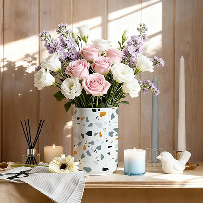 kitchen utensil holder,Extra Large Stable Terrazzo Marble Pattern Ceramic Utensil Crock,Vintage Farmhouse Kitchen Decor for Counter,for Housewarming,Wedding Gift 6.3"+4.7"(Marble Pattern)