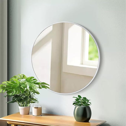 White Round Mirror 26 Inch, Circle Wall Mirrors with Tempered Glass for Bathroom, Bedroom Living Room or Entryway