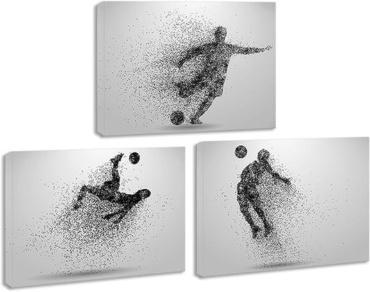 Soccer Canvas Wall Art Prints - Framed Posters for Men, Kids & Teenagers - Set for Bedroom, Man Cave & Boys' Room Decor