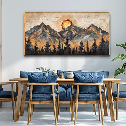 ZUITINGHUA Wood Framed Abstract Wall Art For Living Room Large Canvas Wall Decor For Office Bedroom Decorations Boho Wall Pictures Mountain Landscape Paintings Modern Home Mural Artwork 30x60 In