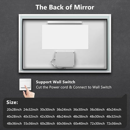 ROOMTEC 88"x38" LED Bathroom Mirror with Lights, Vanity Mirror with Front and Backlight, Smart Dimmable Anti-Fog LED Mirror for Bathroom, Memory Function, Tempered Glass (Horizontal)