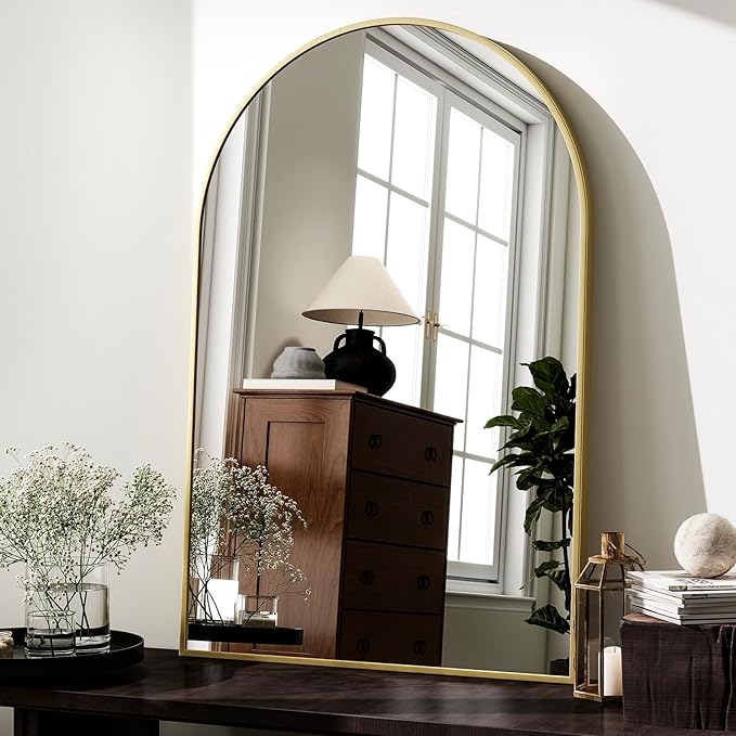 HARRITPURE Arched Wall Mirror – 26"x38" Arch Bathroom Mirror Metal Frame Vanity Mirror for Bedroom, Entryway Dresser Decor, Gold