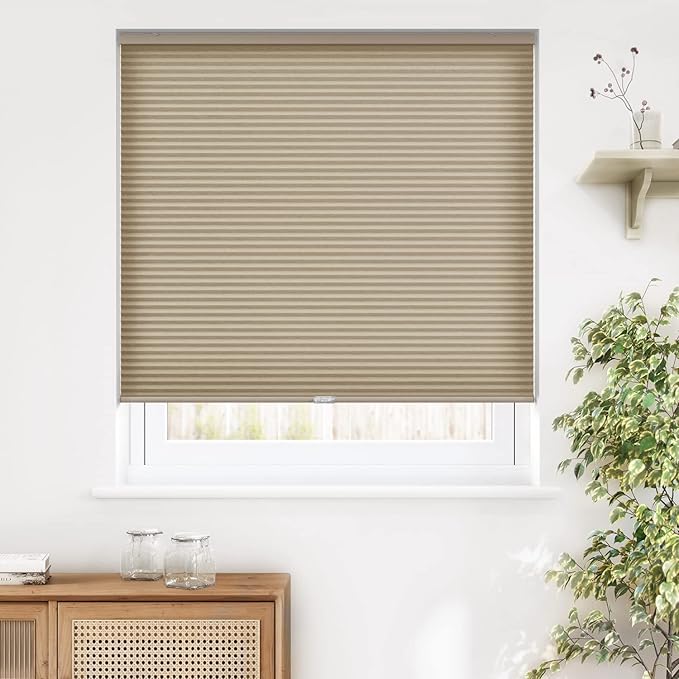 LazBlinds Cordless Cellular Shades, Light Filtering Honeycomb Shades for Home, Thermal Insulation Noise Reduction Blinds for Windows, 44'' W x 64'' H, Taupe