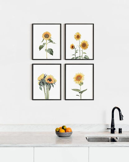 HAUS AND HUES Sunflower Wall Decor and Sunflower Posters - Set of 4 Sun flower Wall Art (8" x 10", Unframed)