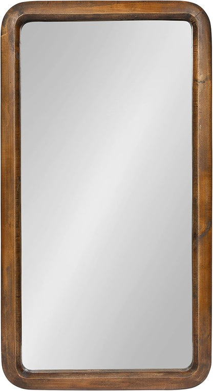 Kate and Laurel Pao Modern Rounded Rectangular Wall Mirror, 17 x 32, Walnut, Decorative Mid-Century Tall Wood Mirror with Radius Corners for Vertical or Horizontal Display