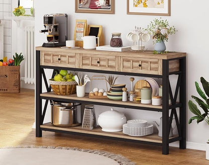 FATORRI Console Table for Entryway, Rustic Sofa Table with 3 Drawers for Living Room, Farmhouse Hallway Tables with Storage and Couch Tables Behind Sofa (54.72 Inch Long, Rustic Oak)