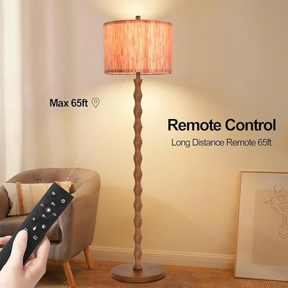 Wood Floor Lamps for Living Room Boho Farmhouse Floor Lamp with Remote Control,Dimmable Vintage Floor Lamp Mid Century Modern Standing Lamp with 3 Color Temperature Tall Floor Lamps For Bedroom Corner