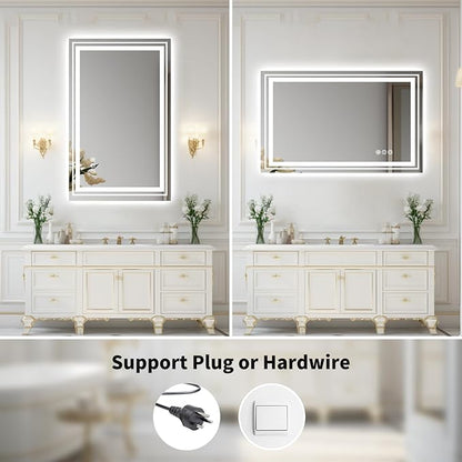 WTTY LED Bathroom Mirror 60"x28" with Back and Front Light,Modern LED Mirror for Bathroom,Stepless Dimmable Lighted Bathroom Vanity Mirror with Anti-Fog,Memory Function,Shatter-Proof