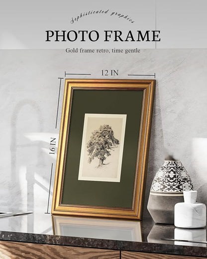 VIYYIEA Vintage Botanical Sketch Rustic Wall Art Decor for Living Room Bedroom Study Library, Aesthetic Classical Oak Tree Illustration Nature Pictures,12x16inch,Gold Framed Canvas Prints Paintings