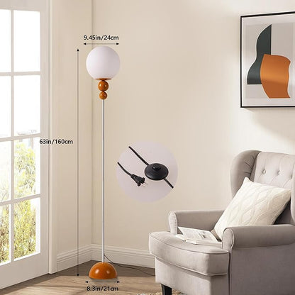 DEC LUCE DECOLUCE LIGHTING Modern Floor Lamps for Living Room, Globe Glass Shade Floor lamp for Bedroom, Standing lamp for Office, Corner(Orange)