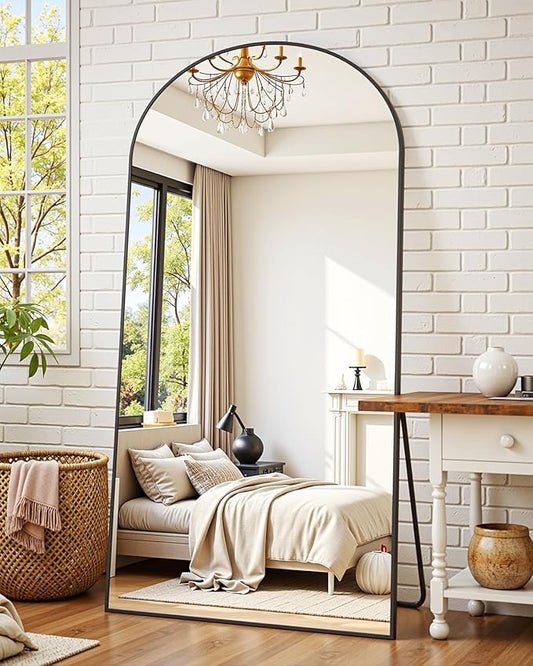 Suidia Full Length Mirror, 76"x34" Floor Standing Mirror Freestanding, Full Body Mirrors with Stand for Bedroom, Hanging Mounted for Living Room Cloakroom, Black, Arched Style