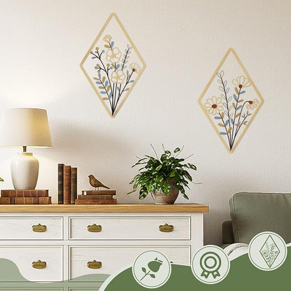 PullCrease 2 Pcs Metal Wall Art, Metal Flower Wall Decor, Modern Floral Art for Living Room, Bedroom, Bathroom, Rustic Farmhouse Decor, Sculpture Kitchen Decoration (Boho)