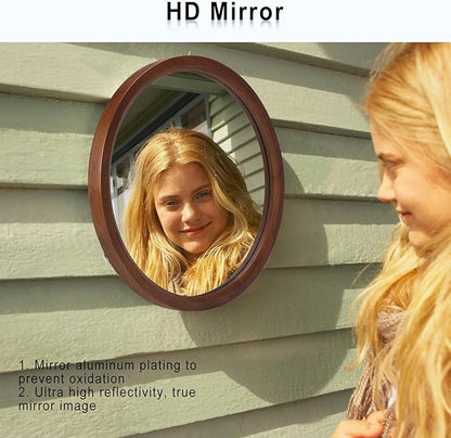 MAGFLERUM 17" Round Wood Mirror Set of 2 - Small Circle Nursery Boho Wall Mirror, Decor for Bedroom, Living Room, Hallway (Brown)