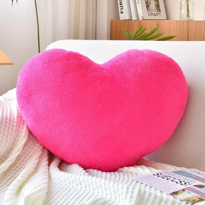 XVTRU Hot Pink Heart Pillows, Cute Heart Decorative Pillow, Heart Shaped Throw Pillows for Bed, Faux Rabbit Fur Plush Hoom Decor Pillow Cushion for Chair Sofa Living Room (Large-19.6"x15.7")