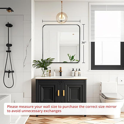 Fabuday Bathroom Mirror with Black Frame - 30x30 Inch Over Sink Rectangle Mirror for Bathroom, Wall Mounted Black Mirrors for Vanity, Farmhouse Decor, Matte Finish, Horizontal or Vertical Hanging