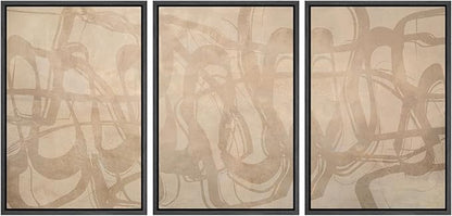 SIGNLEADER Framed Canvas Print Wall Art Set Beige Modern Abstract Line Art Illustrations Minimal Decorative Bohemian for Living Room, Bedroom, Office - 24"x36"x3 Black