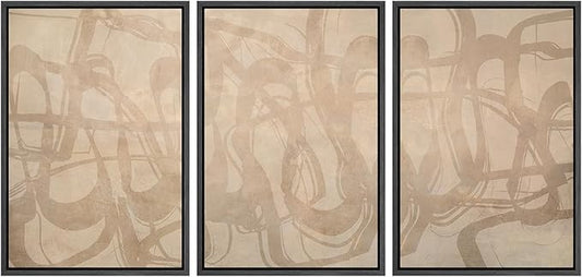SIGNLEADER Framed Canvas Print Wall Art Set Beige Modern Abstract Line Art Illustrations Minimal Decorative Bohemian for Living Room, Bedroom, Office - 24"x36"x3 Black