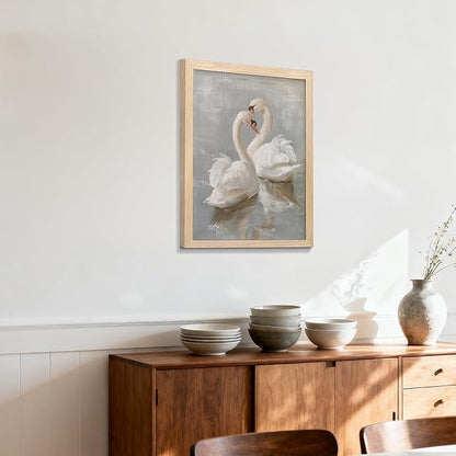 Vintage Framed Swan Canvas Wall Art Country Farmhouse Retro Romantic Elegant Animal Painting Picture Bathroom Wall Decor Watercolor Classical Artwork for living Room Bedroom 12x16 Inch