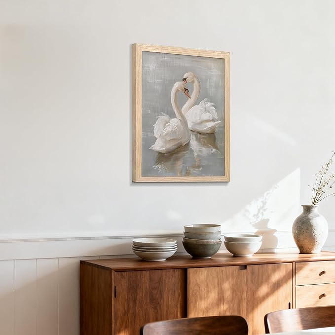 Vintage Framed Swan Canvas Wall Art Country Farmhouse Retro Romantic Animal Painting Picture Wall Decor Bathroom Watercolor Classical Poster Print Artwork for living Room Bedroom Home 8x10 inch