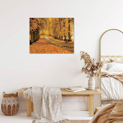 LB Fall Forest Wall Art for Living Room Nature Autumn Orange Maple Leaf Tree Landscape Canvas Wall Decor for Bedroom Office Modern Aesthetic Bathroom Wall Art Framed Ready to Hang 12L x 12W