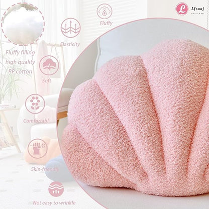 Lfsaaj Pink Seashell Throw Pillows, Shell Shaped Throw Pillows, 18 Inch Soft Home Decorative Pillow Plush Cushion for Bed Couch Living Sofa Room Decor Accent Throw Pillow (Pink 18Inch)