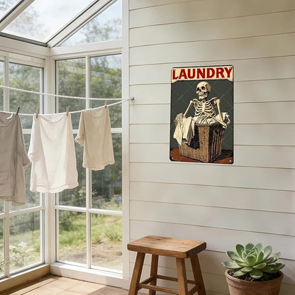Skull Metal Tin Sign Laundry Vintage Tin decor for Cafes Bars Pubs Shop Wall Decorative Funny Retro Signs for Men Women 12x8 Inch