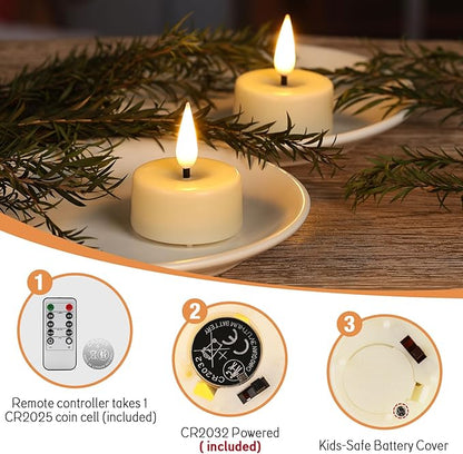 Eywamage Ivory Flameless Wax Tealights with Remote Batteries, Flickering Realistic LED Tea Votive Candles Set of 10