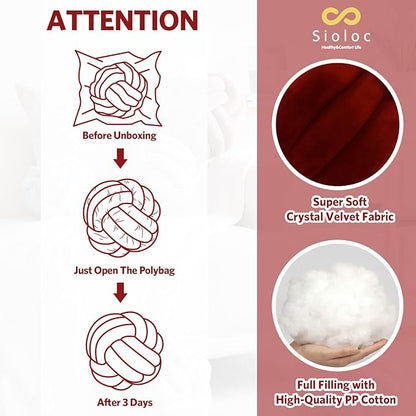 Sioloc Soft Knot Ball Pillows,Round Throw Pillow Cushion Home Decoration Plush Pillow,Throw Knotted Pillow Handmade Round Plush Pillow（10.6inches,Burgundy）