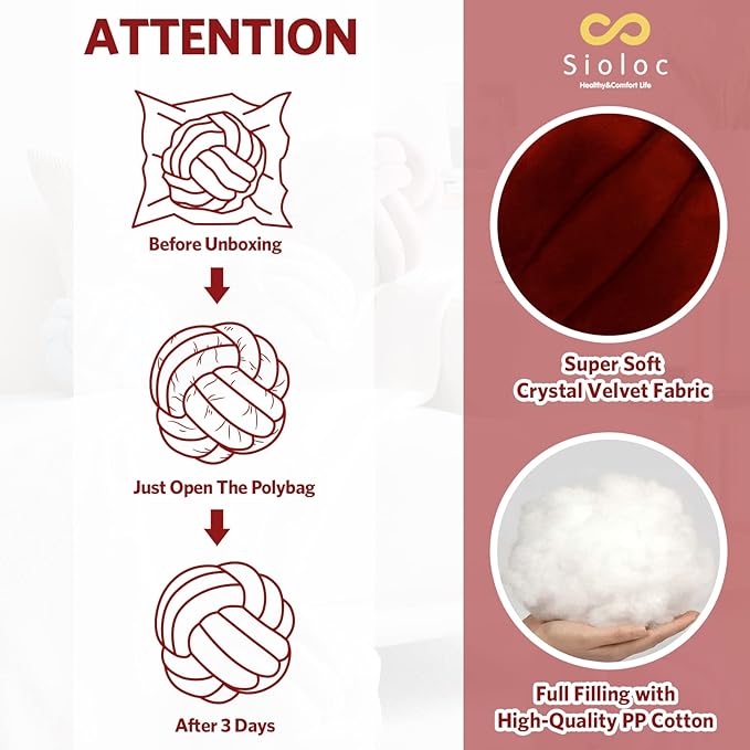 Sioloc Soft Knot Ball Pillows,Round Throw Pillow Cushion Home Decoration Plush Pillow,Throw Knotted Pillow Handmade Round Plush Pillow（7.8inches,Burgundy）