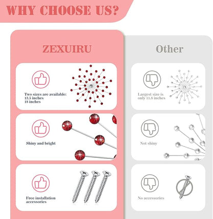ZEXUIRU 3 Pack Silver Sunburst Wall Decor – Metal Crystal Wall Art with Sparkling Rhinestones, 14’’/18 Inch Starburst Wall Hanging Set for Living Room Bedroom Bathroom – Modern Bling Home Decorations