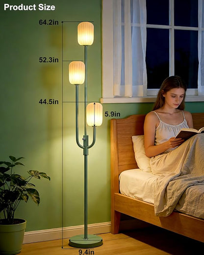 Lightdot 66IN Dimmable Floor Lamp 3-Lights Vintage Green Floor Lamps with Cylindrical Shade& Bulbs Included for Wedding/Party Modern Tall Standing Lamp with 5Lbs Heavy Base for Living Room/Bedroom