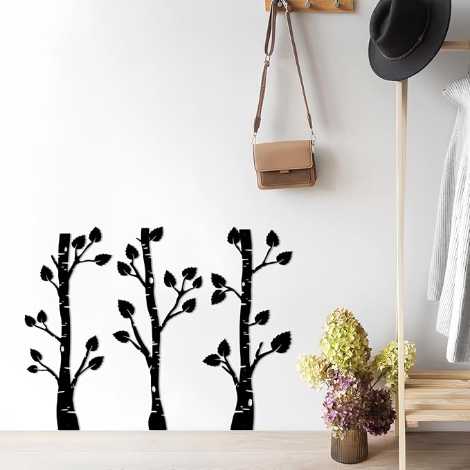 ShxTrade Metal Tree Wall Decor, Birch Tree Wall Art, Tree Branches Vertical Metal Wall Rustic Wall Sculpture for Home Living Room Bedroom Bathroom (Black)