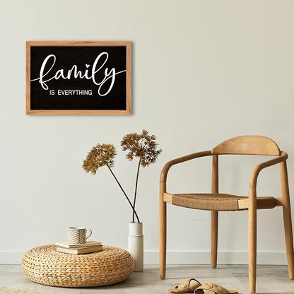 AuraPeak Family Is Everything Wall Decor Rustic Dining Room Sign for Horizontal Home Living Room Entryway Hallway Wood Hanging Plaque Wall Art Decoration (Wood Black 16"×10")