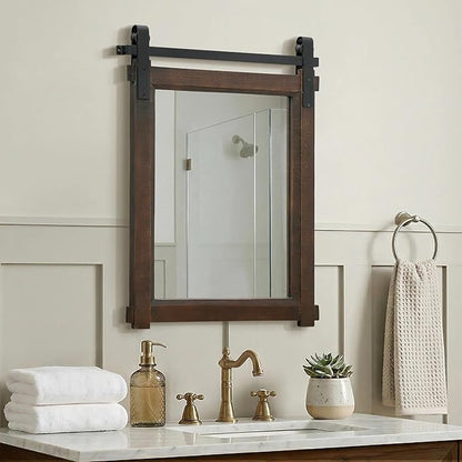 Besdomus Rustic Bathroom Wall Mirror: 22"x30" Brown Barn Door Solid Cedar Wood Frame Vanity Mirror - Farmhouse Decor for Hallway/Living Room/Bathroom Renovation - Wall Decor for Fashion-Conscious