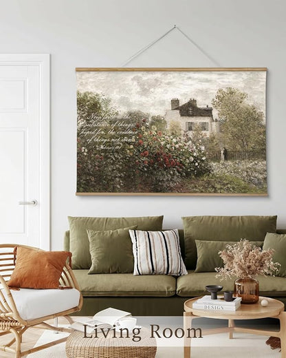InSimSea 36x54 Extra Large Canvas Scroll Wall Art, Faith in Garden Bible Verse Religious Decor, Inspirational Pastoral Rose Bush Oil Painting for Living Room, Prayer Room, Church