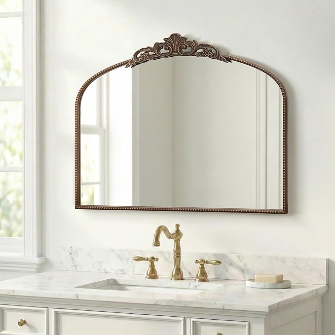 Micasso Large Bronze Vintage Mirror: 40"x29" French Baroque Antique Arched Mirror - Traditional Ornate Decorative for Wall/Fireplace/Mantel/Entryway/Bathroom/Hallway - Home Decor for Living Room